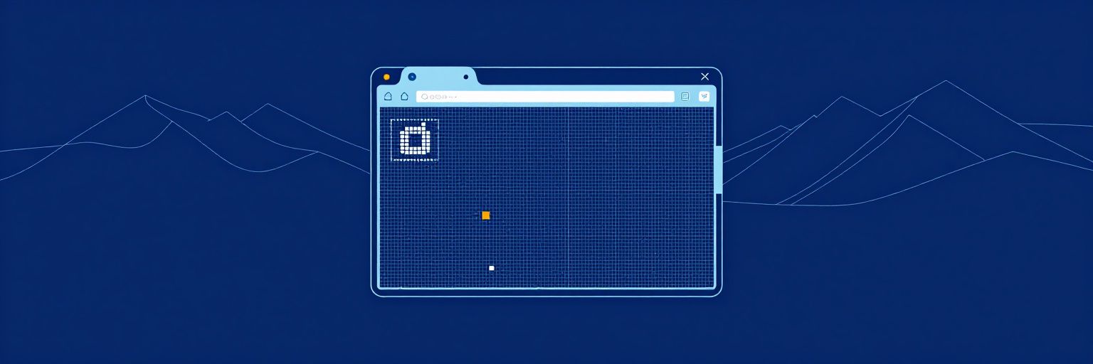 Illustration: a single browser tab greatly enlarged showing a small square icon being drawn on a pixel grid