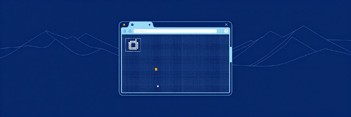 Illustration: a single browser tab greatly enlarged showing a small square icon being drawn on a pixel grid