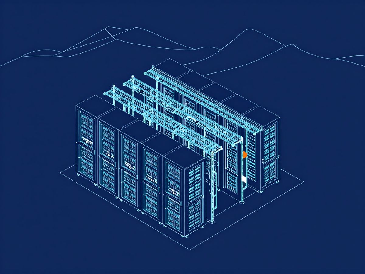Illustration: rows of server racks in a data centre aisle