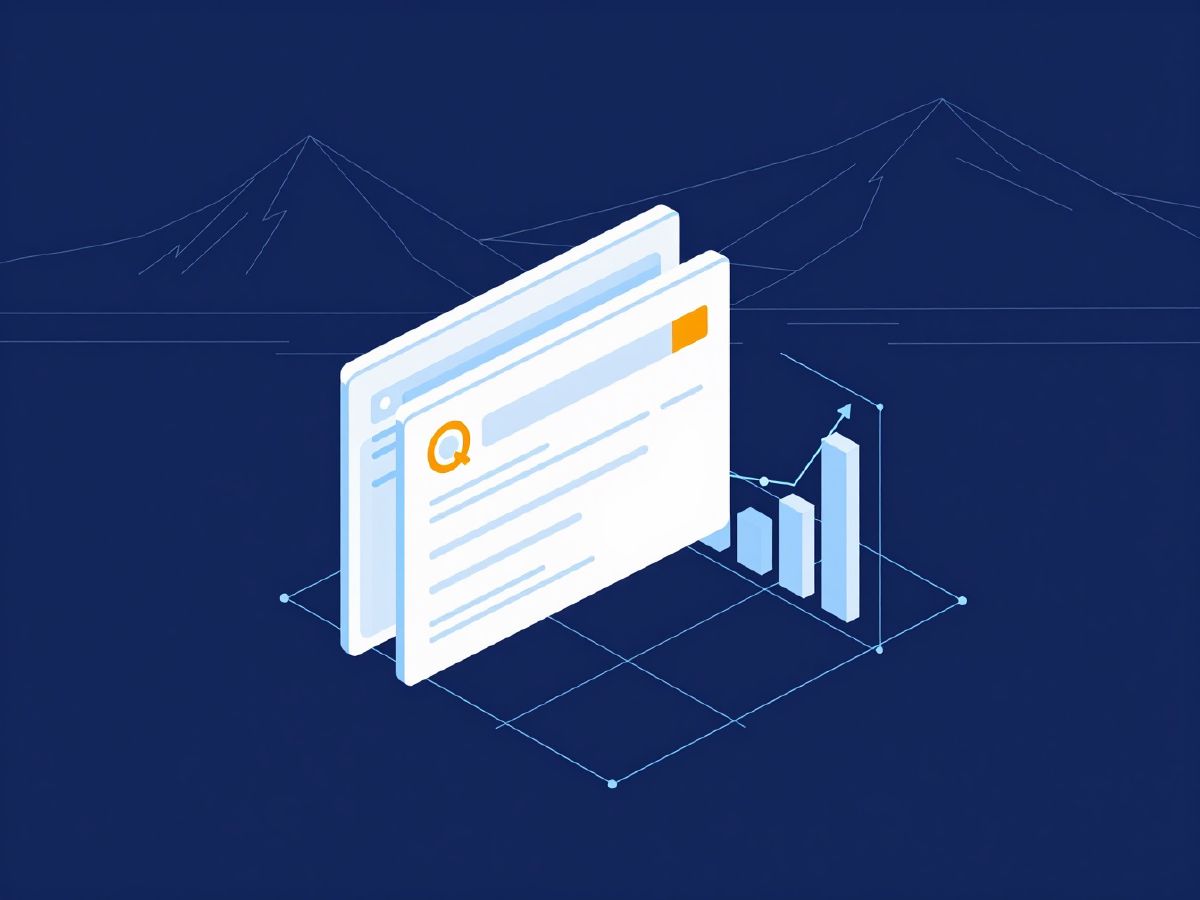 Illustration: a search results page with the top result highlighted and a rising bar chart