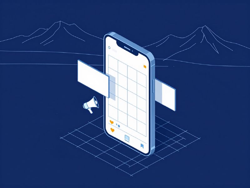 Illustration: a smartphone showing a social feed, with post cards and a megaphone beside it