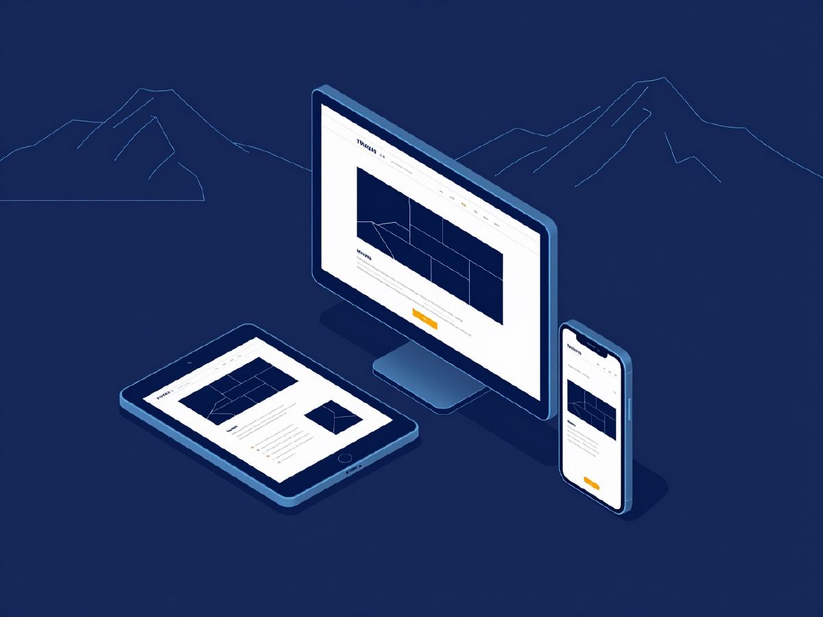 Illustration: one website layout adapting across a desktop monitor, a tablet and a phone