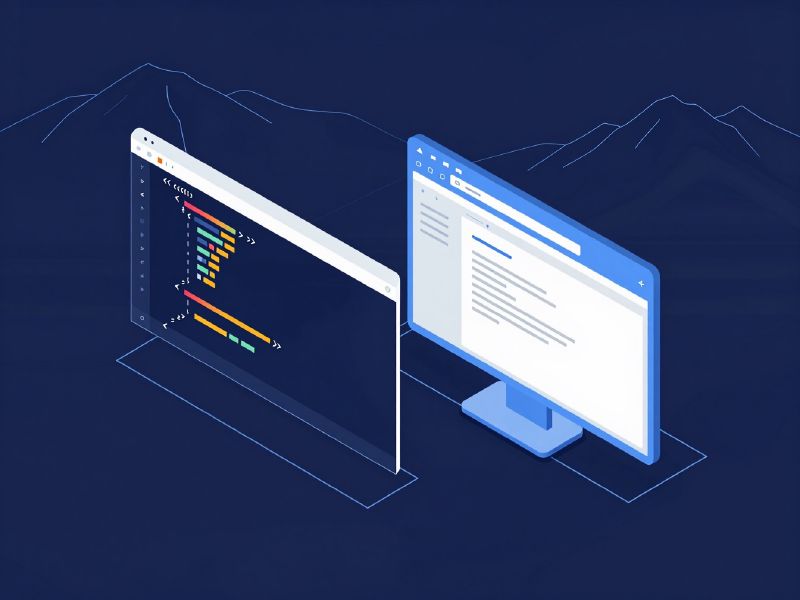 Illustration: a code editor beside the web page it produces