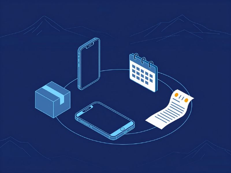 Illustration: a smartphone connected to a calendar, a parcel and a receipt