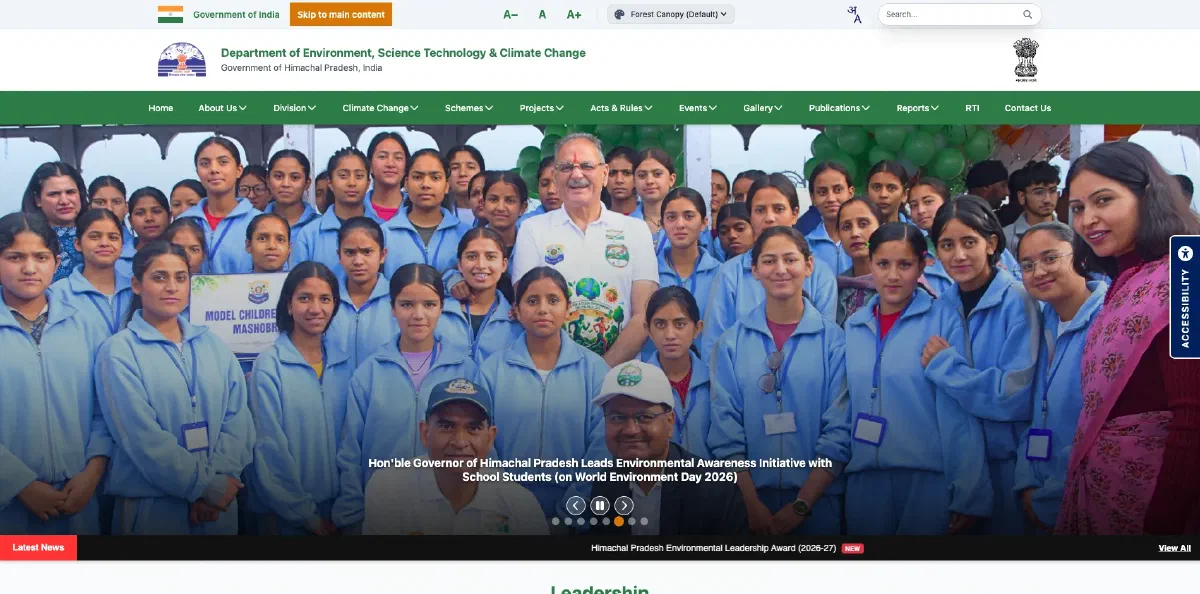 Department of Environment, Science Technology and Climate Change homepage, showing the Governor with school students on World Environment Day 2026